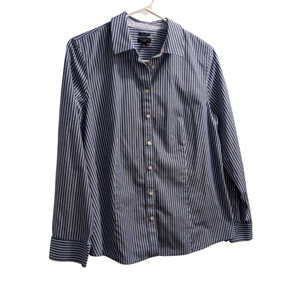 Talbots Blue & White Striped Button Down Shirt 14P